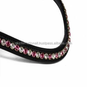 Exportation de qualité en gros prix d'usine fait à la main en cuir de selle anglais noir bande de front de cheval avec des cristaux ronds de marque bling - Product Image 1