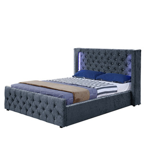 <span class=keywords><strong>Lit</strong></span> de chambre à coucher en velours de style européen avec coffre de rangement, double taille, décoré de cristaux, personnalisable, pour l'exportation - Product Image 3