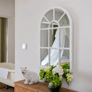 Miroir mural design moderne pour la décoration intérieure, arche blanche, fenêtre en bois, verre encadré, style Art déco de luxe pour la salle de bain ou le salon