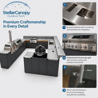 Îlot de cuisine extérieur modulaire de luxe en U, ensemble de cuisine extérieure en acier inoxydable avec barbecue au gaz naturel, armoire durable et évier