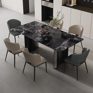Modern Minimalist Rectangular <b>Dining</b> <b>Table</b> Set 6 Piece Marble Top Space Saving Design <b>For</b> <b>Small</b> Apartments - Product Image 2