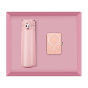 Bouteille d'eau isotherme rose avec affichage numérique et batterie externe, coffret cadeau pour événements d'inauguration d'entreprise, logo personnalisé - Product Image 1