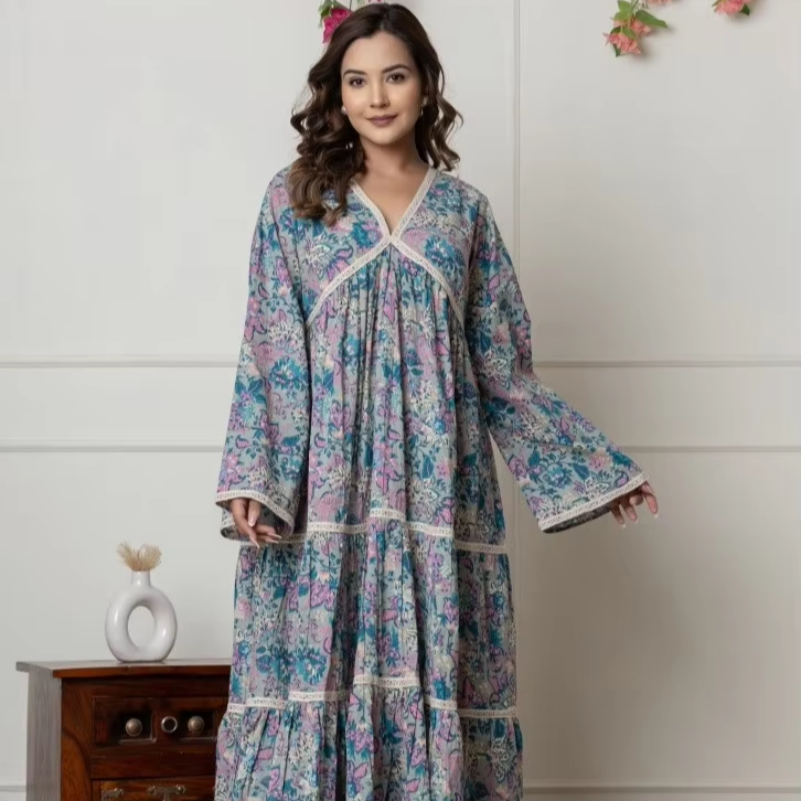 strapless open back dress Sky-Blue Puff-Sleeve Midi Dress – trinarosh main image 1