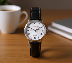 Montre à quartz pour homme QANEM, boîtier en acier inoxydable de 38 mm, bracelet en cuir, cadran analogique, affichage de la date, style élégant et professionnel - Product Image 2