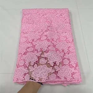 Die neueste sehr schöne rosa rosa schöne Stickerei Rose Senior Design 5 Meter Nigeria Modedesign