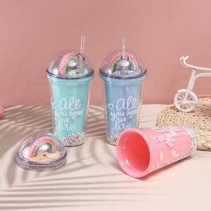 Bicchiere in Plastica Personalizzato con Coperchio e Cannuccia, Copertura Arcobaleno, Bicchieri a Doppia Parete per Bevande Fredde - Product Image 3