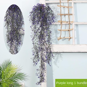 Flores colgantes artificiales en la pared, hojas falsas, cesta colgante frontal, flores de ratán, decoración artificial, licencia verde - Product Image 6