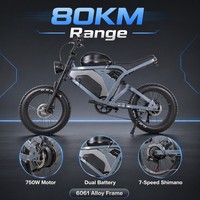 Vélo électrique de banlieue 750W, double batterie 48V 15AH, cadre en alliage d'aluminium 6061, pneus larges de 20 pouces, pour les trajets domicile-travail en ville