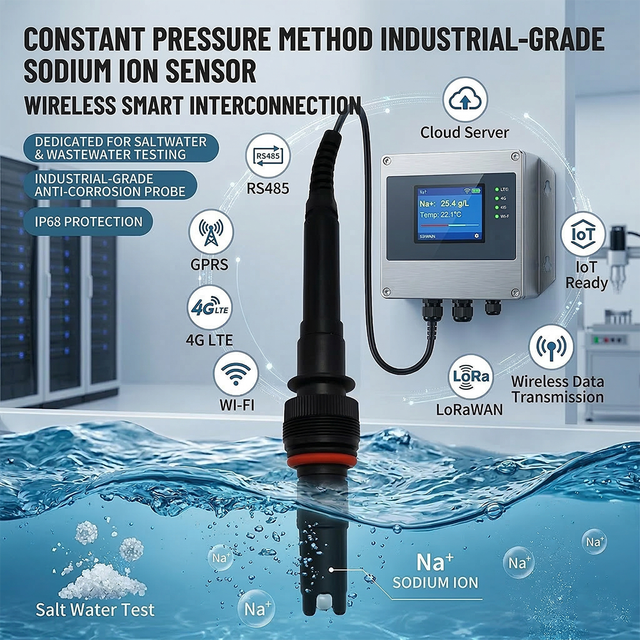 RS485 GPRS 4G WIFI LORA LORAWAN CONSTANT PRESSURE METHOD WITH FLOW CELL QUALITY SODIUM NA+ ION SENSOR for SALT WATER TEST