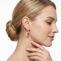 Boucles d'oreilles clips en laiton plaqué or rouge avec zircon, motif lapin porte-bonheur style chinois, pour femme, sans perçage, sans douleur, réglables