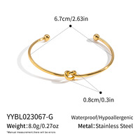 Bracelet ouvert minimaliste en forme de cœur noué en acier inoxydable plaqué or 18 carats pour femme, bijoux de fête