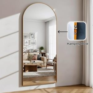 Miroir sur pied pleine longueur 56x21 rectangulaire noir avec cadre en alliage d'aluminium, verre trempé, design minimaliste, installation murale - Product Image 6