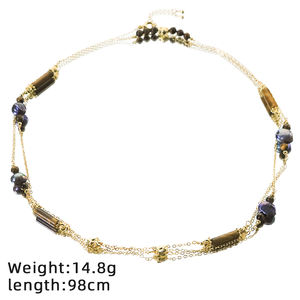 Perla teñida natural Bloque de cobre Ojo de tigre Suéter Cadena Diseño ajustable Collar hecho a mano Joyería de mujer GN0826A - Product Image 6