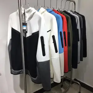 Setelan lari kustom keluaran baru setelan olahraga pria sepak bola hoodie pria joging polos ritsleting bulu domba Logo Tech