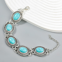 Bracelet Hip-hop Bohème en Alliage de Zinc et Turquoise pour Femme et Homme, Bijou Plaqué Argent Antique de Haute Qualité, Tendance Mode, Anniversaire