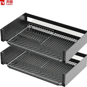 Modern Kitchen Cabinet Pull Out <b>Basket</b> Aluminum Plate 3-Sided Drawer Organizer Dish Rack with Cutlery Tray <b>for</b> Home <b>Storage</b> - Product Image 2