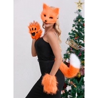 Masque de fête d'Halloween en fourrure pelucheuse confortable en gros, masque de mascarade, gants en fourrure d'ours et de loup avec queue en fourrure