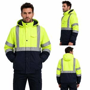 Chaqueta de Seguridad Reflectante de Alta Visibilidad ANSI Clase 3, Impermeable, Resistente, <span class=keywords><strong>para</strong></span> Trabajadores de la Construcción, Hombres, Verde Fluorescente, Forro Polar - Product Image 4