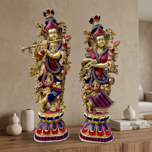 รูปปั้นพระกฤษณะทองเหลืองชุบทอง งานศิลปะหล่อแบบโบราณ ของสะสมตกแต่ง - Product Image 2