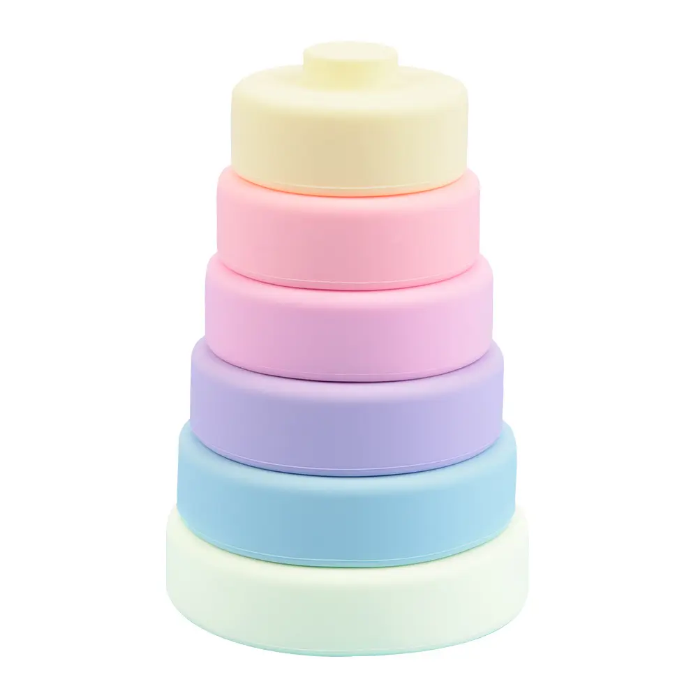 New design good quality BPA Free silicone toy round stacks toys diy creative stacking toy for baby