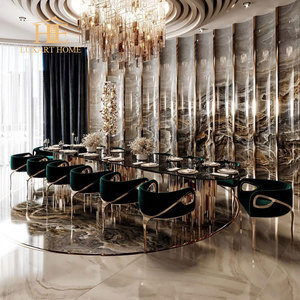 High End Marble Nordic Long Dining Table Luxury Modern Wood Steel Legs With Painting
