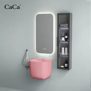 CaCa High End White Ceramic Wall Mounted Bathroom Sink Half Pedestal Wall Hung Basins Bathroom Sink