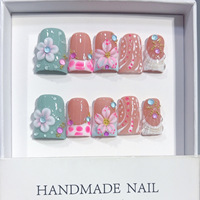Nouveau design, faux ongles en acrylique faits à la main, 10 pièces, réutilisables, à presser, motif carré de canard, modèle pour doigts