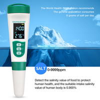 Testeur d'eau rechargeable 5 en 1 pH TDS EC Salinité Température, stylo-mètre étanche avec fonction vocale