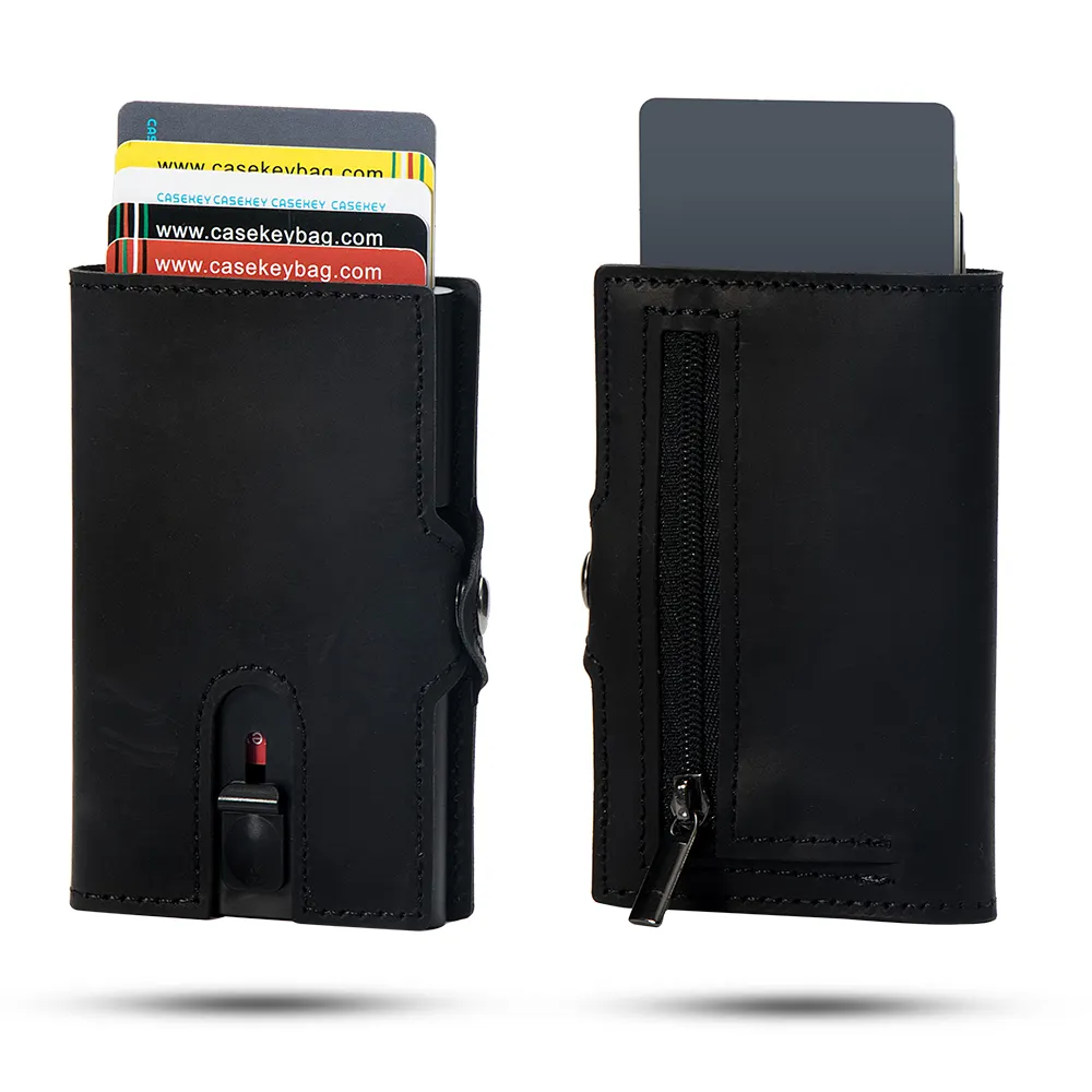 CASEKEY Automatic Leather ID Cardholder Credit Card Card Wallet Holder Porte Carte De Visite Cuir Pop Up Metal Wallet Case