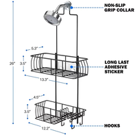 Étagère de douche à deux niveaux en acier inoxydable Design moderne Support de rangement pour salle de bain suspendu au-dessus de la porte avec crochets