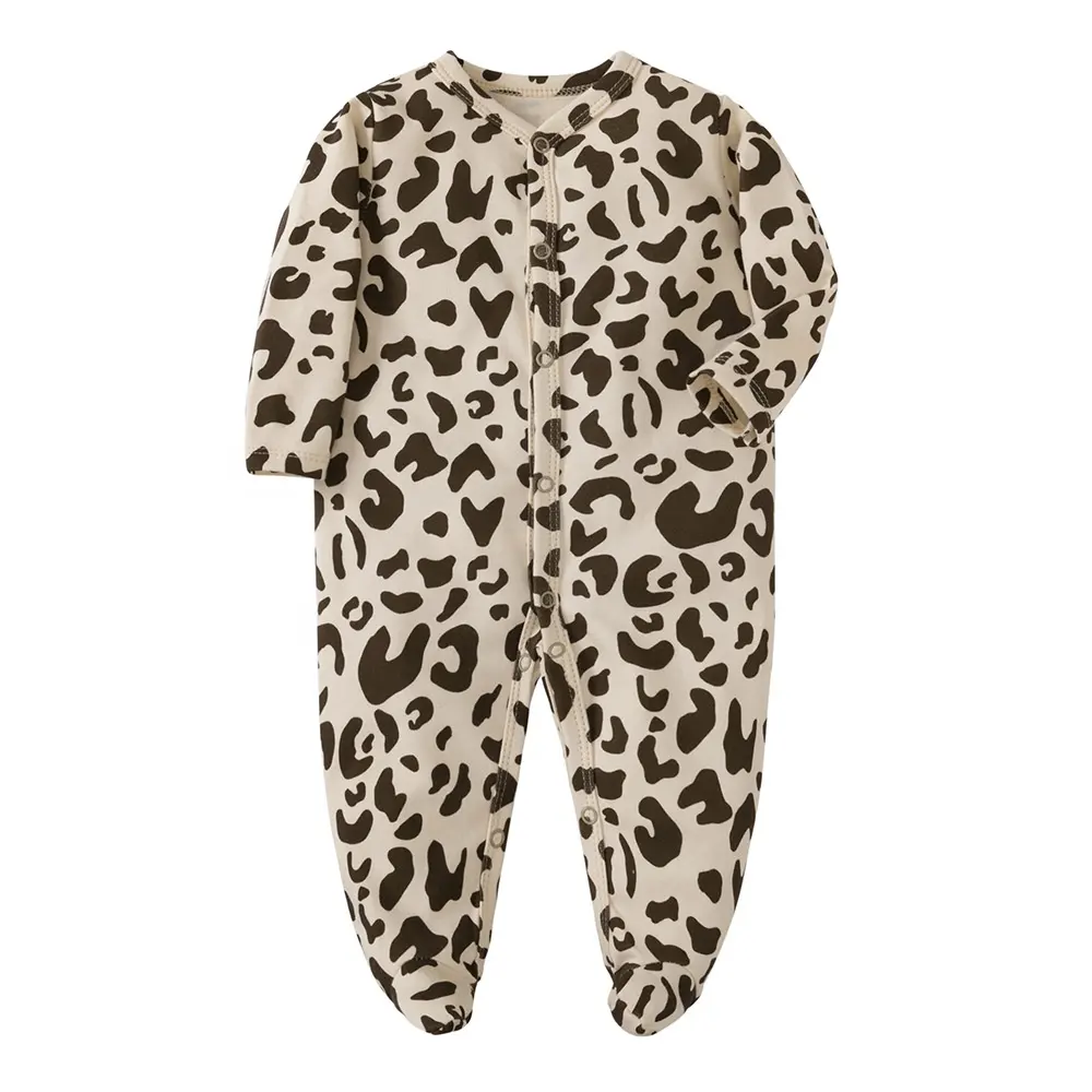 Barboteuse en coton pour bébés, imprimé léopard, vêtement pour enfants, vente en gros,