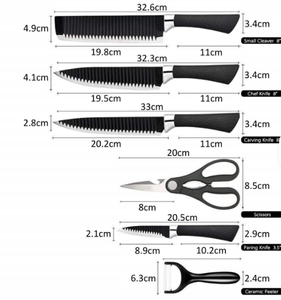 Juego de Cuchillos de Cocina de Venta Directa de Fábrica, Seis Piezas, Cuchillos de Acero Inoxidable Negros con Patrón Ondulado, Juego en Caja de Regalo - Product Image 1