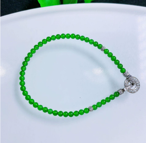 Natural Green Jadeite Type a Silver Vintage Women's Unisex <b>Bracelet</b> <b>Bead</b> <b>Bracelet</b> jadeite green stone - Product Image 2