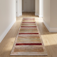 Hand Knotted Natural Wool One of the Kind Peshawar and Khotan Rug Red/Camel 12'4 X 2'7 Pes_Kho_216