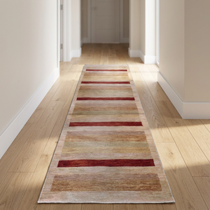 Alfombra Peshawar y Khotan de Lana Natural Anudada a Mano, Única en su Tipo, Roja/Camel, 12'4 X 2'7, Pes_Kho_216 - Product Image 2