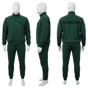 Custom Design Green Tracksuit Set Men Full Zip <b>Sweatshirt</b> Joggers Casual Autumn Wear 100 Polyester Breathable Regular Fit - Product Image 1