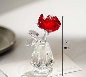크리스탈 로즈의 명예 붉은 꽃 녹색 잎 K9 크리스탈 꽃 유리 공예 선물 기념품 테이블 장식 - Product Image 2
