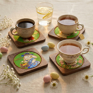 Easter Decoration Limited Edition Coaster | Handmade Cloisonne Enamel Walnut <strong>Wood</strong> Coaster - Product Image 4