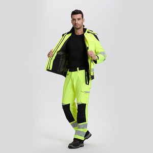 Conjunto de Ropa de Trabajo de Alta Visibilidad Fluorescente con Franjas Reflectantes para Uso en Fábrica, Taller y Exteriores, Amarillo, Poliéster - Product Image 3