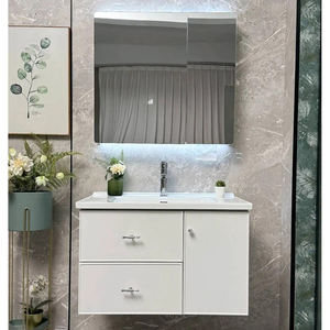 Meuble-lavabo mural de salle de bain avec miroir et lavabo en céramique, design moderne et simple, meubles de salle de bain, armoire de salle de bain - Product Image 3