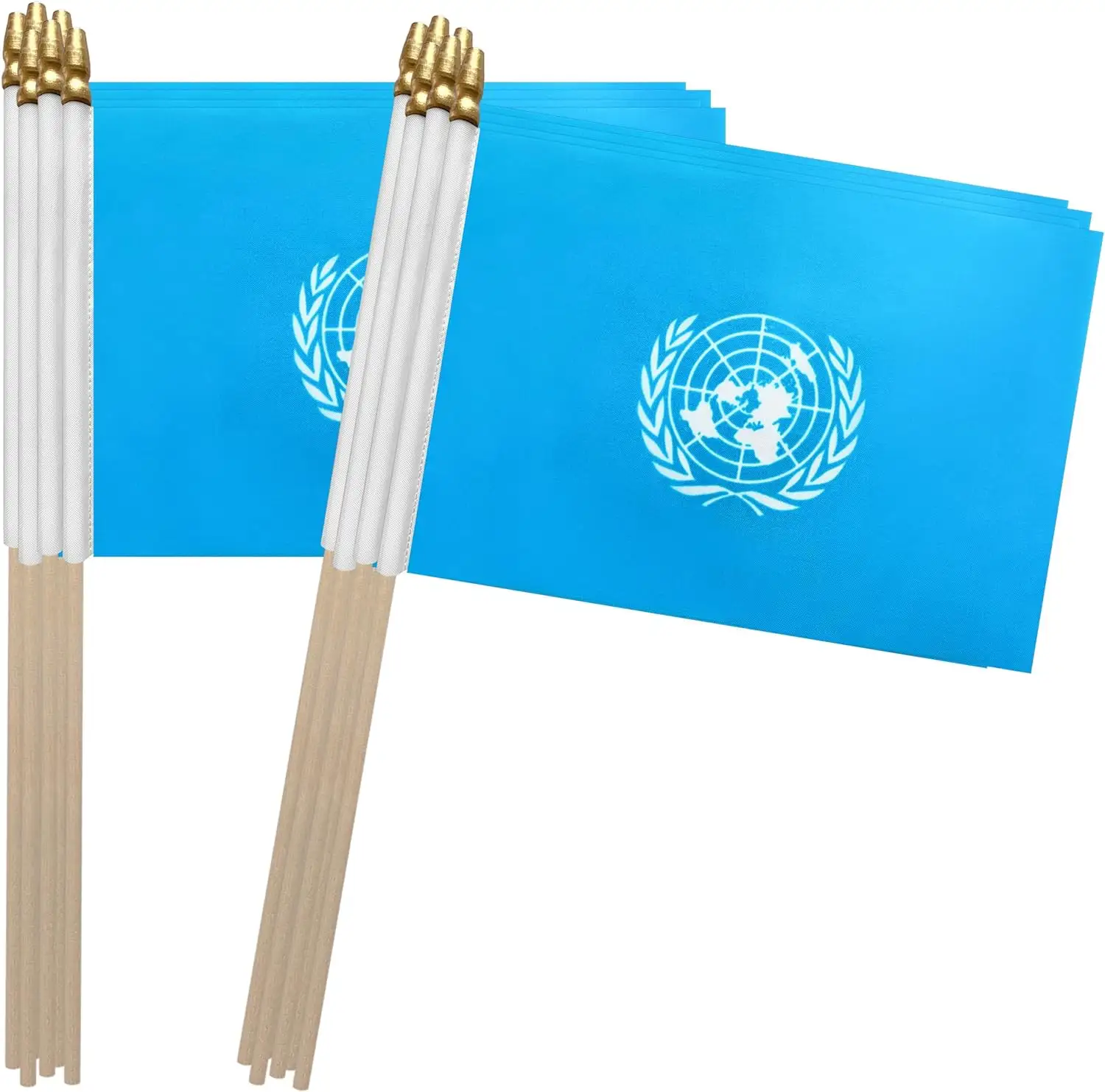 Yüksek kalite hazır gemi birleşmiş milletler sopa bayrak UN küçük Mini el bayrakları 4x6inches düzenlenen