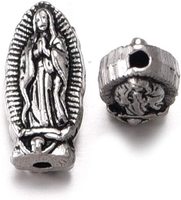 60 pièces de perles ovales, médaille de Notre-Dame, centre de chapelet floral, croix, Jésus, Vierge Marie, crucifix en alliage catholique, 13 mm x 6 x 4,5