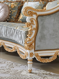 <span class=keywords><strong>Canapé</strong></span> une place en bois massif français sculpté à la main avec feuille d'or et tissu artisanal, garnissage en éponge, meuble <span class=keywords><strong>de</strong></span> salon <span class=keywords><strong>de</strong></span> luxe mobile - Product Image 4