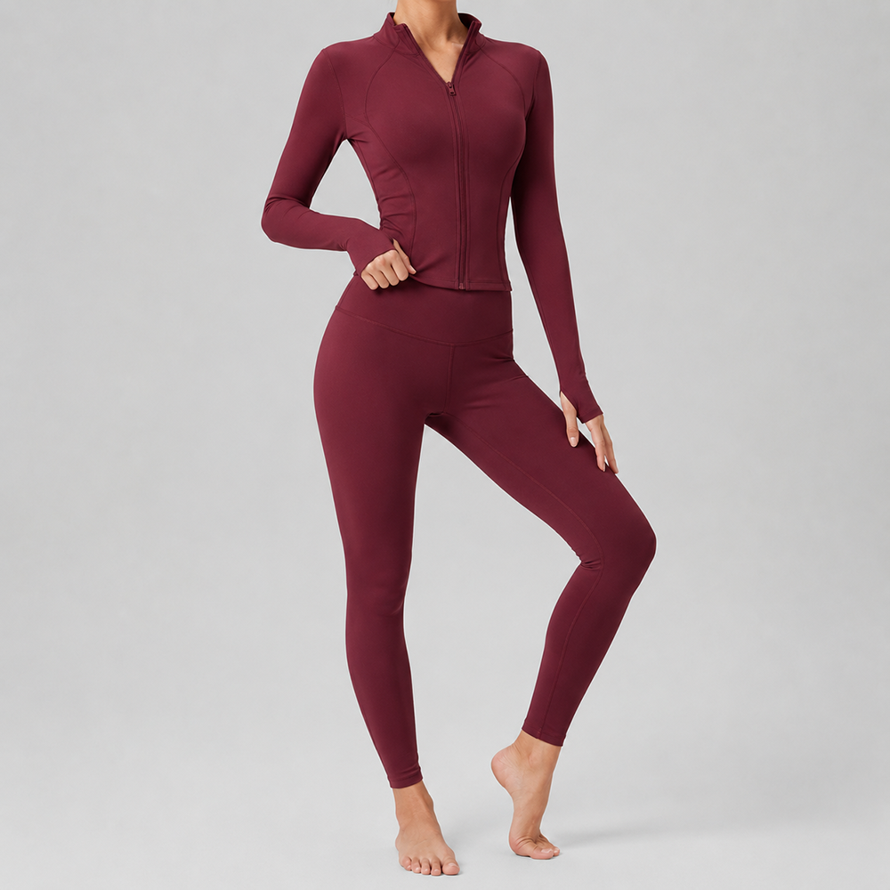 Oem Stand Collar Full Zip Yoga for Women Body Shaping Slim Fit Thumb Cuffs Four-Way Stretch Daily Workout Athletic Crop Jacket