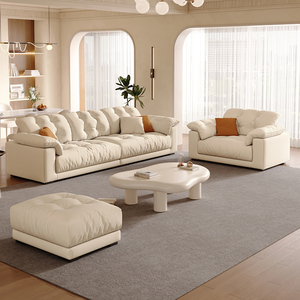 Ensemble de canapé nuage de style crème italien tissu modulaire convertible confortable avec coussins en peluche pour villa appartement salon - Product Image 1