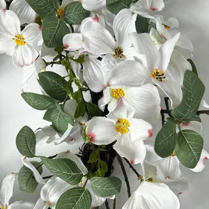 Spring Wreath Garland Artificial Plants Plastic Silk White Jasmine Flower Wreath Rattan Ring Base