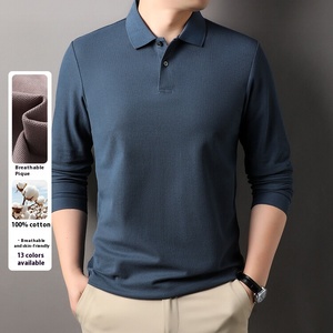 Autunno 2025 da uomo per <span class=keywords><strong>Polo</strong></span> di alta qualità 360 Gsm cotone spesso manica lunga ampio <span class=keywords><strong>filo</strong></span> Casual - Product Image 2