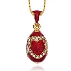 YAFFIL Heart Brass Enamel HandMade Vintage Egg Pendant Women Charm Crystal Rhinestone Christmas And Easter Necklace