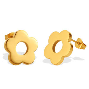 Flower <b>Stud</b> Earrings Gold <b>Silver</b> Stainless Steel Everyday Wear Women's Fashion Jewelry EH1325 - Product Image 5