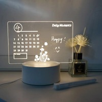 Veilleuse LED rectangulaire personnalisée pour le bricolage Tableau d'affichage USB Vierge Acrylique Écriture sur socle en bois effaçable à sec pour le salon